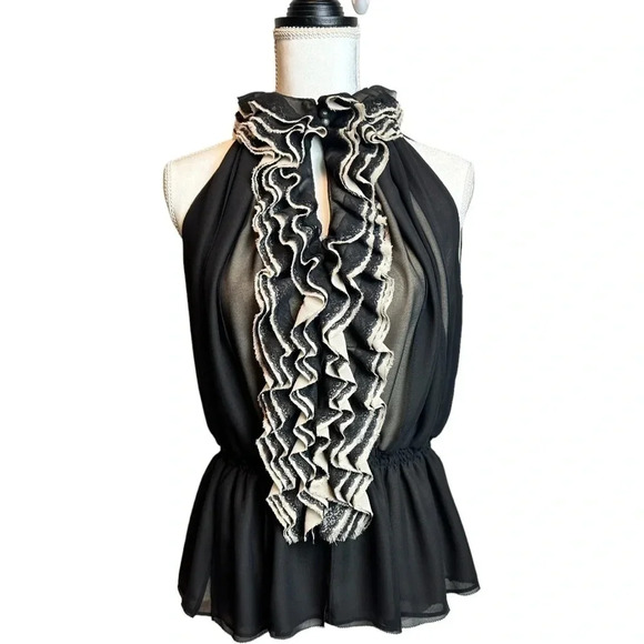 ROBERT Rodriguez Neiman Marcus Target Black Ruffles & Lace Blouse - Picture 2 of 11